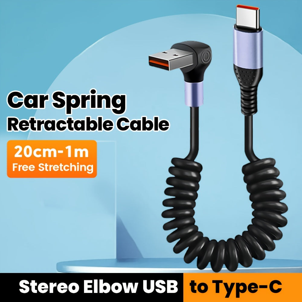 Spring Data Cable Elbow USB C Fast Charging Cable for iPhone 15 Samsung Xiaomi