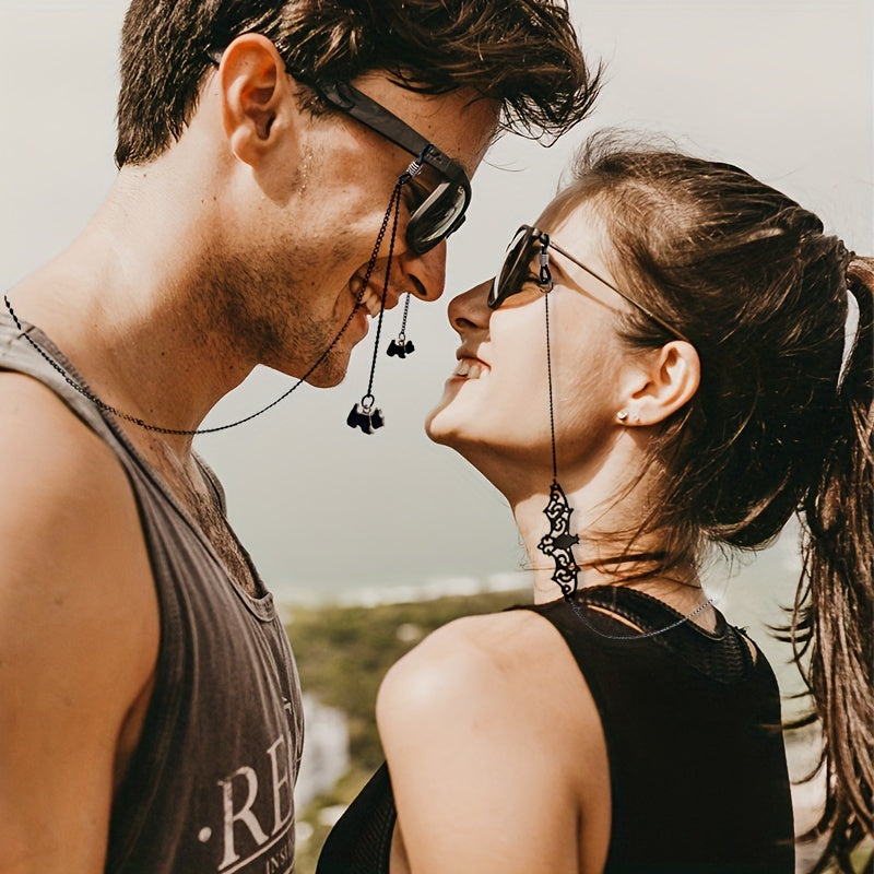 Conjunto de gafas góticas de Halloween con cadena y decoración de cruz, murciélago, gato y cachorro, accesorios para gafas