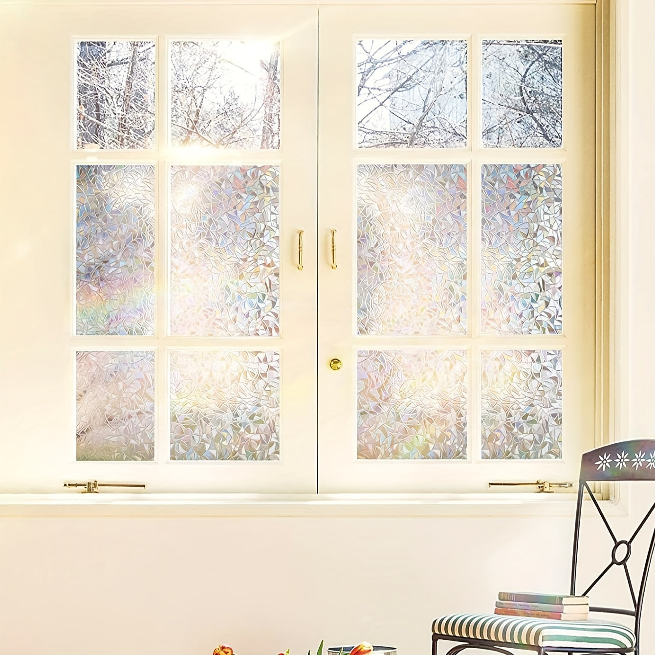 Large Privacy Window Film Electrostatic UV Blocking 3D Rainbow Glass Decal