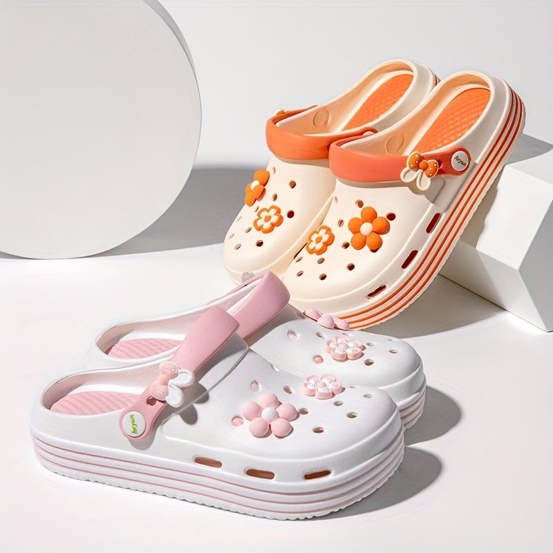 Women's Floral Embellished EVA Slip-On Clogs Breathable Non-Slip Sandals