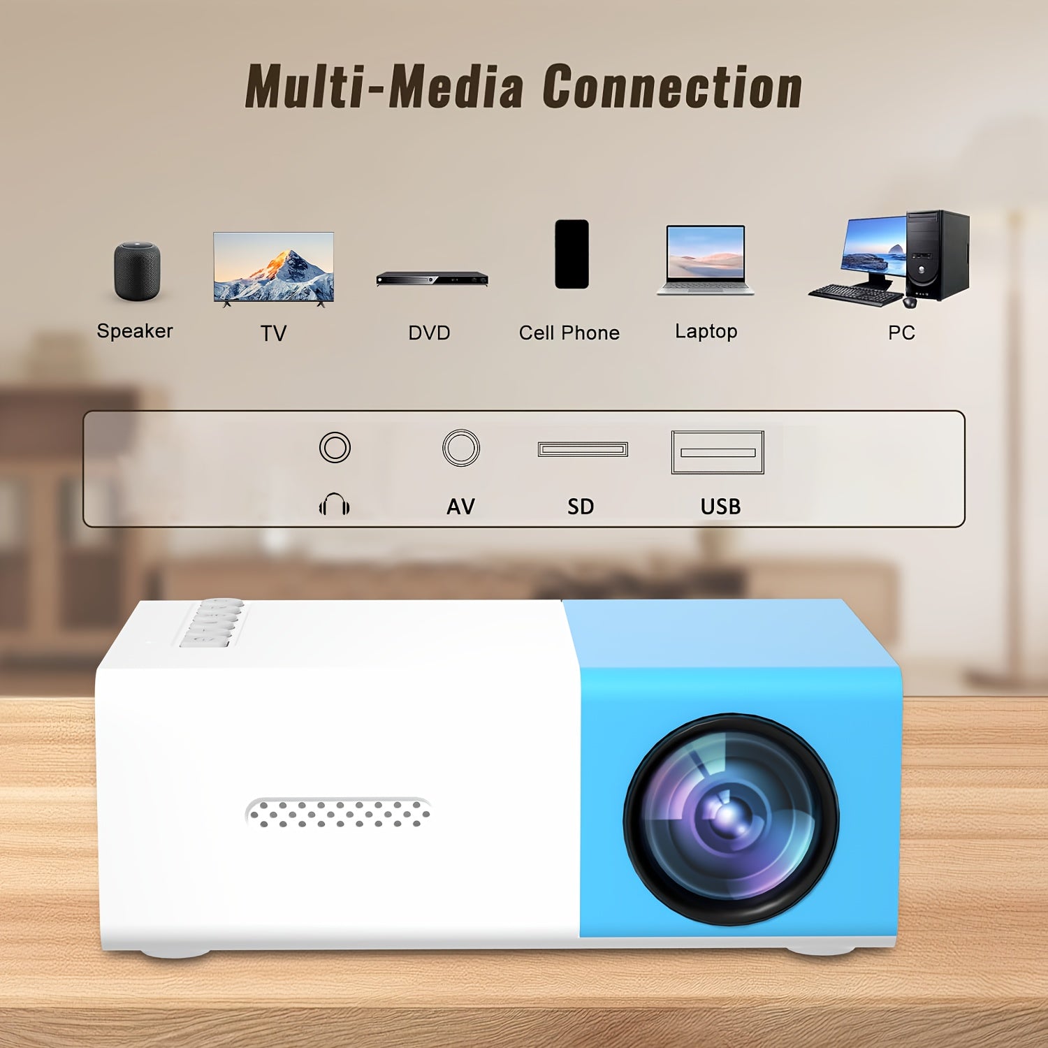 Mini Projector LED Portable Home Cinema 1280x720 HD 30000H Playtime Remote