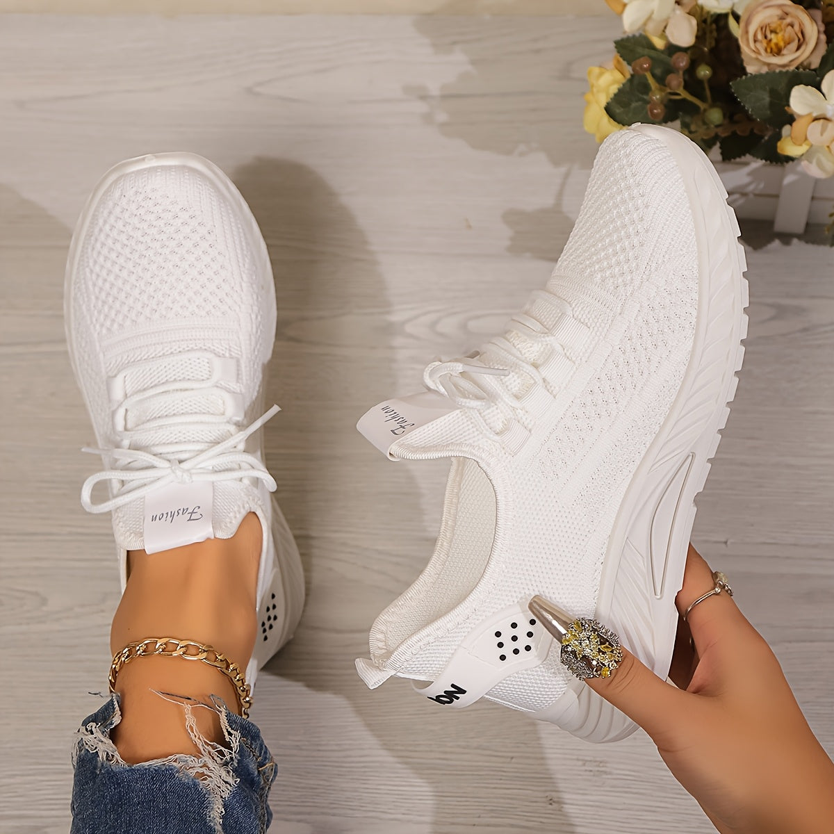 Women's Knit Mesh Slip-On Sneakers Lightweight Casual Shoes Solid Color