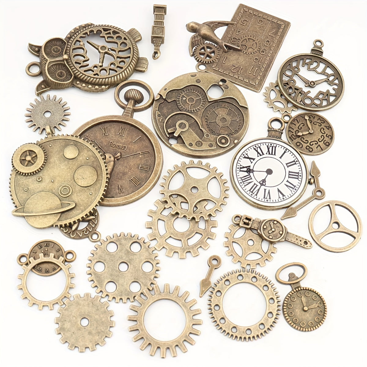 Set of 160 Vintage Bronze Alloy Charms Steampunk Gear Clock Pendants for Jewelry Making