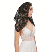 Mantón de encaje para novia con tocado y velo corto de rostro, velo de hombro