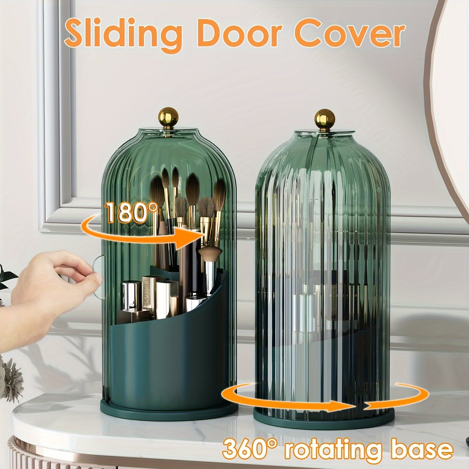 360° Rotating Makeup Storage Organizer with Clear Cover for Lipstick Eyebrow Pencil Brushes Skincare