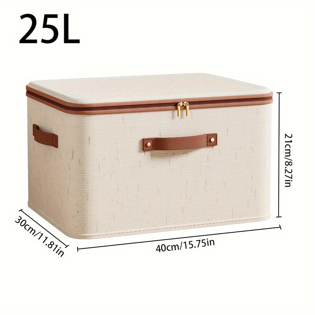 Champagne Fabric Storage Box with Lid Zipper Organizer for Clothes and Blankets Under Bed Dustproof Portable