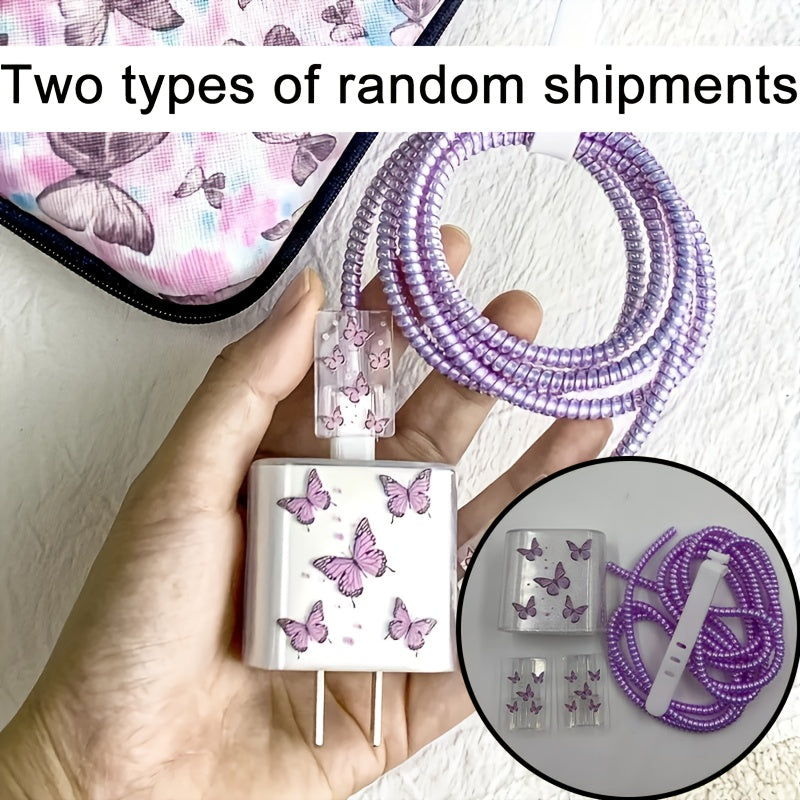 Purple Butterfly iPhone Charger Covers 5 Pack TPU Protective Cases Fast Charging