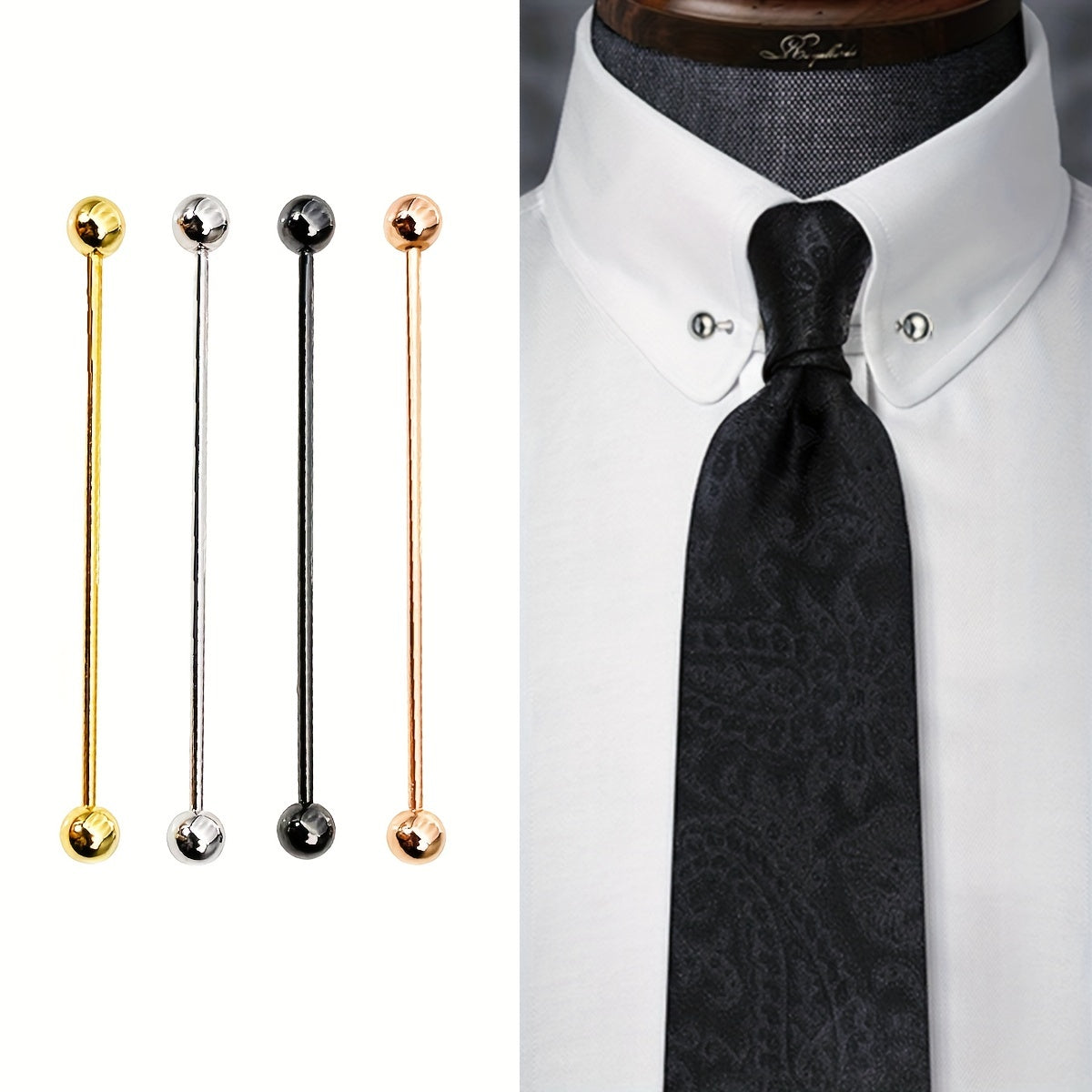 Men's Business Tie Pin Set with Shirt Collar Buttons and Buckle Clips