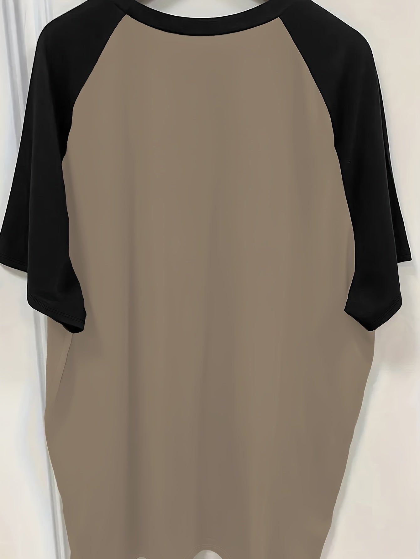 Women's Casual Raglan Sleeve Color Block T-Shirt with Letter Print for Spring Summer