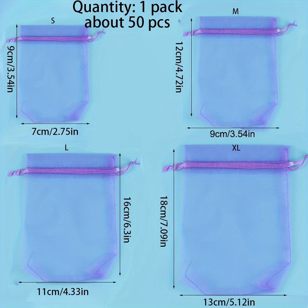 Turli xil binafsha organza sovgʻa zargarlik buyumlari chizilgan sumkalar 50 dona