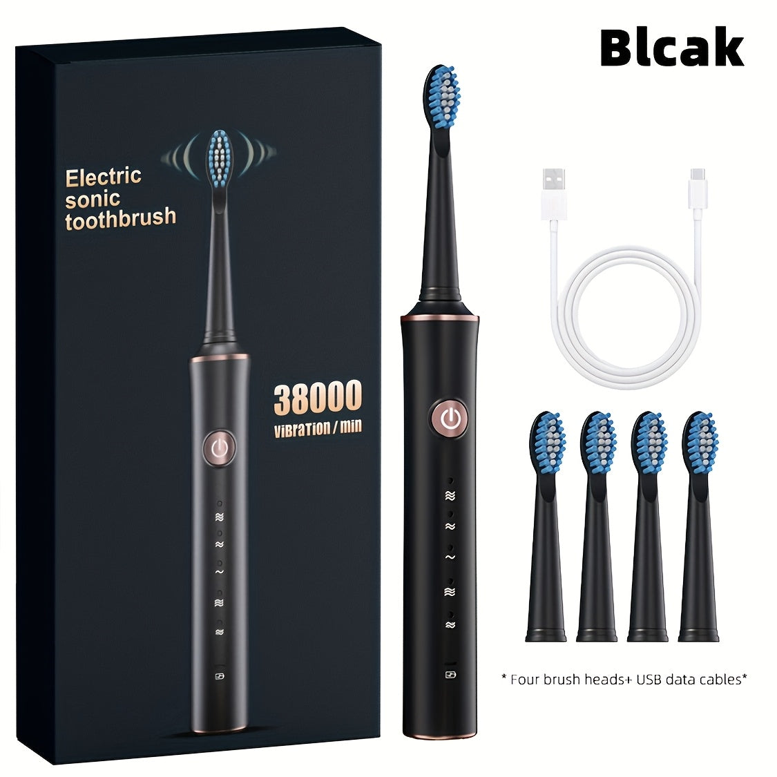 Electric Toothbrush Set with 4 Soft Brush Heads, 5 Modes, Long Battery