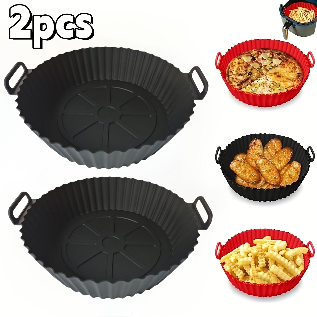 Set of 2 Reusable Silicone Air Fryer Liners Non-Stick Circular Baking Mats for Healthy Cooking
