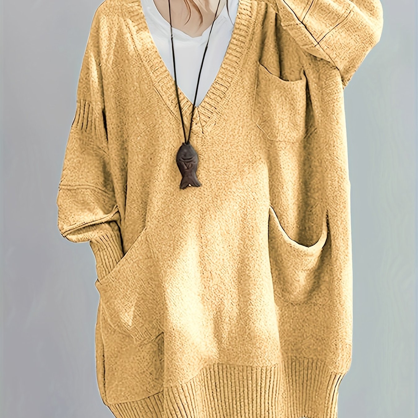 Plus Size Casual Loose Fit Pullover Sweater Dress Women Mid-Length Black