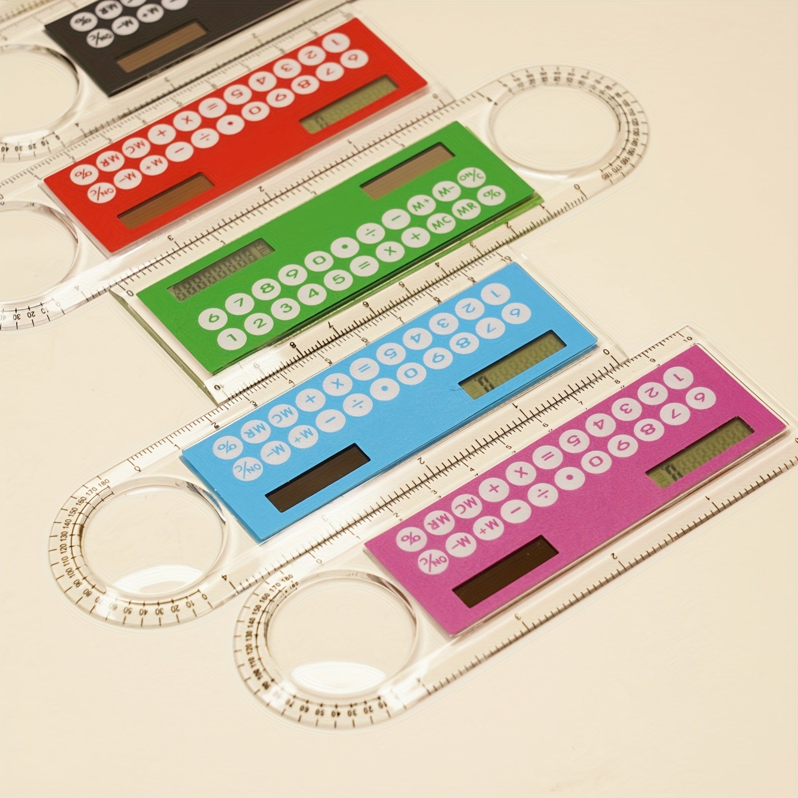 Mini Ultra-Thin Solar Calculator Ruler with Magnifying Glass 10cm Office School Supplies