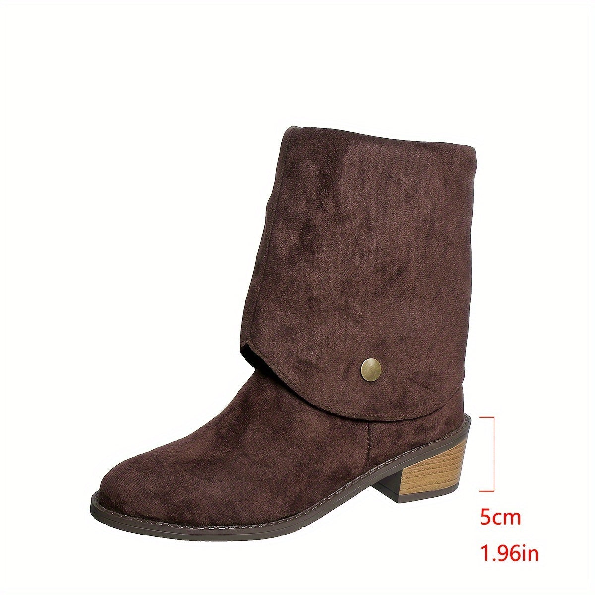 Women’s Knee-High Boots Leather Pointed Toe Chunky Heel Brown Casual Formal