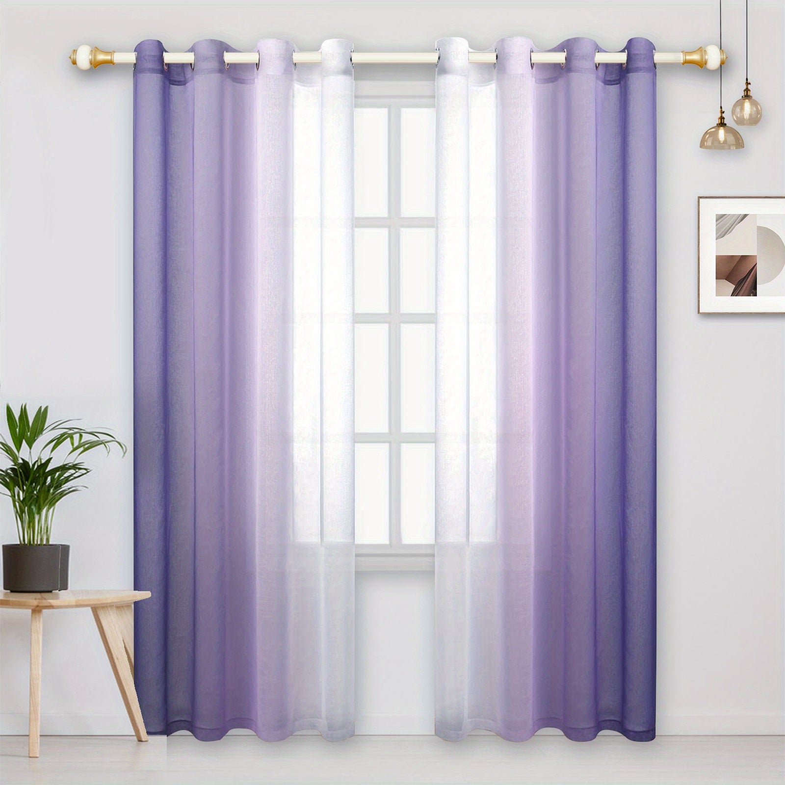 Juego de cortinas de hilos en degradé de poliéster con dos paneles transparentes para sala de estar, dormitorio y cocina