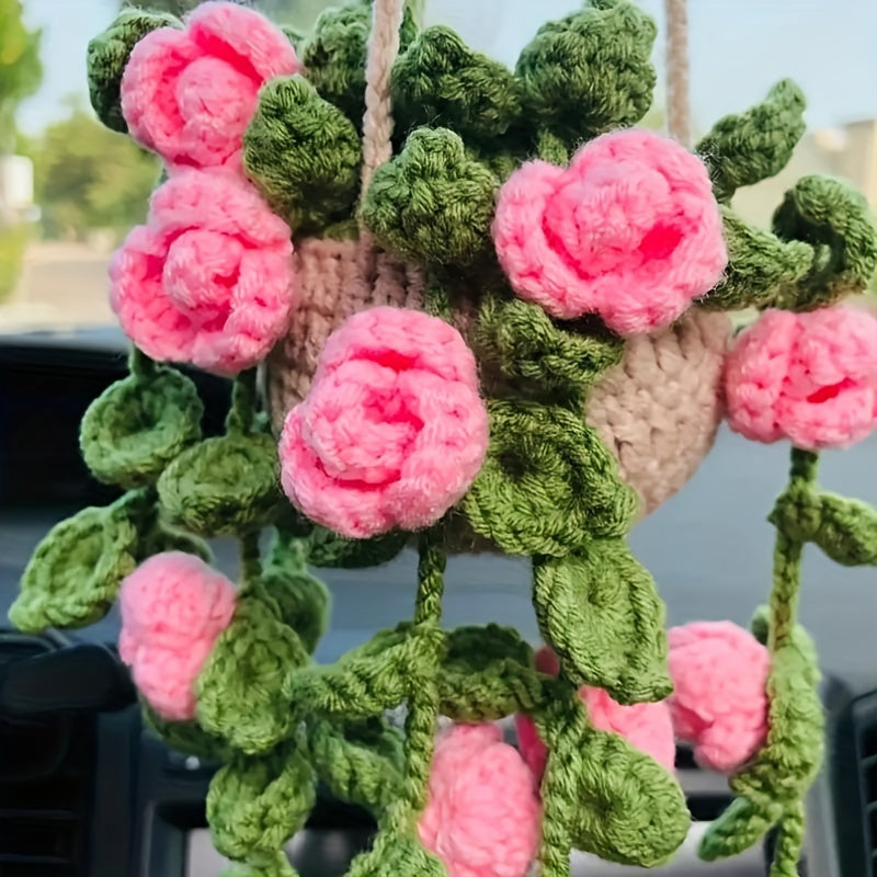 Handmade Crochet Car Mirror Charm Rearview Mirror Accessory Decor