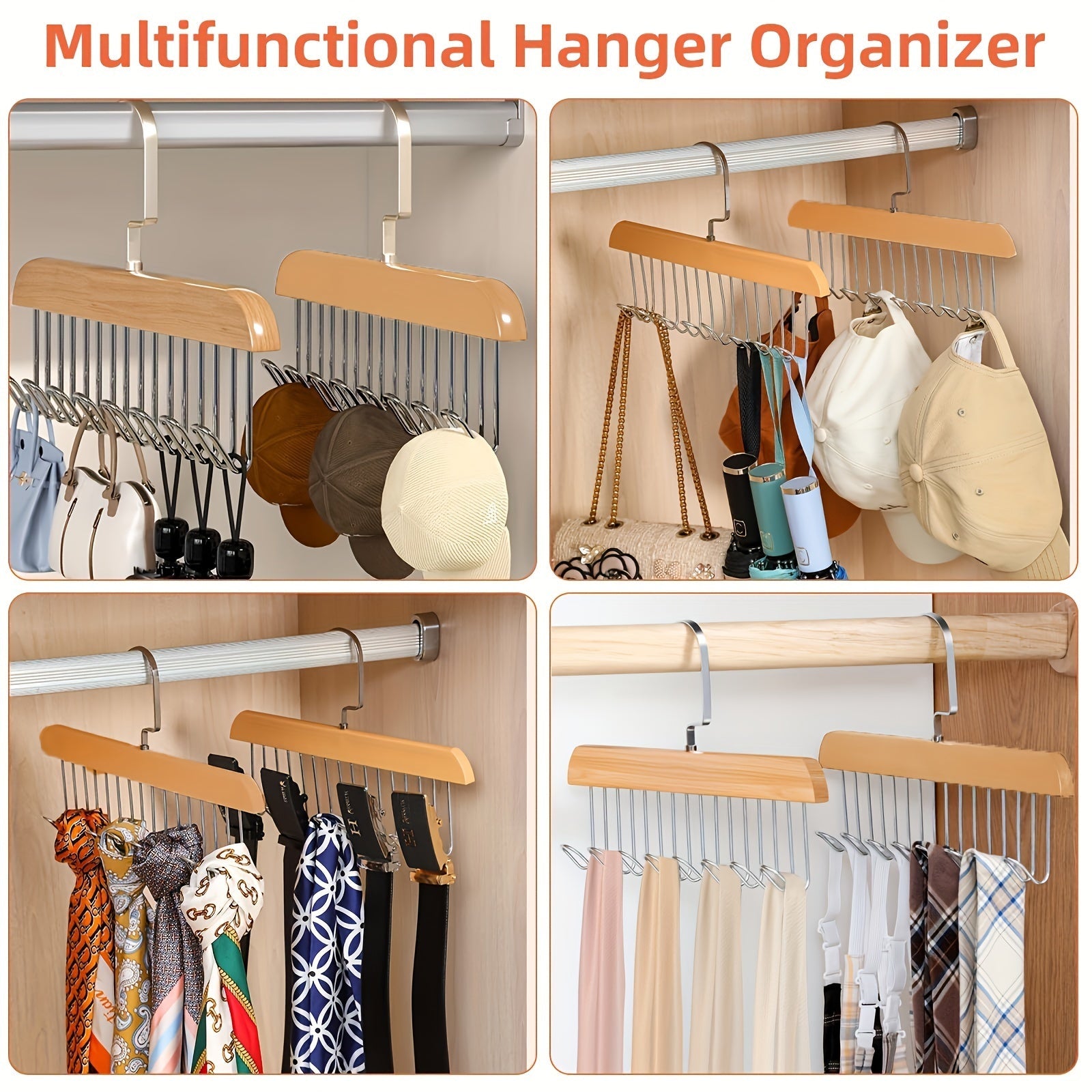 Wooden Hanger with 8 Hooks for Organizing Clothes and Accessories Space-Saving Drying Rack