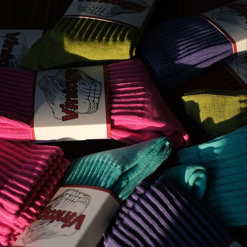 Men's and Women's Retro College Style Knit Socks Breathable Thick All-Season Cotton