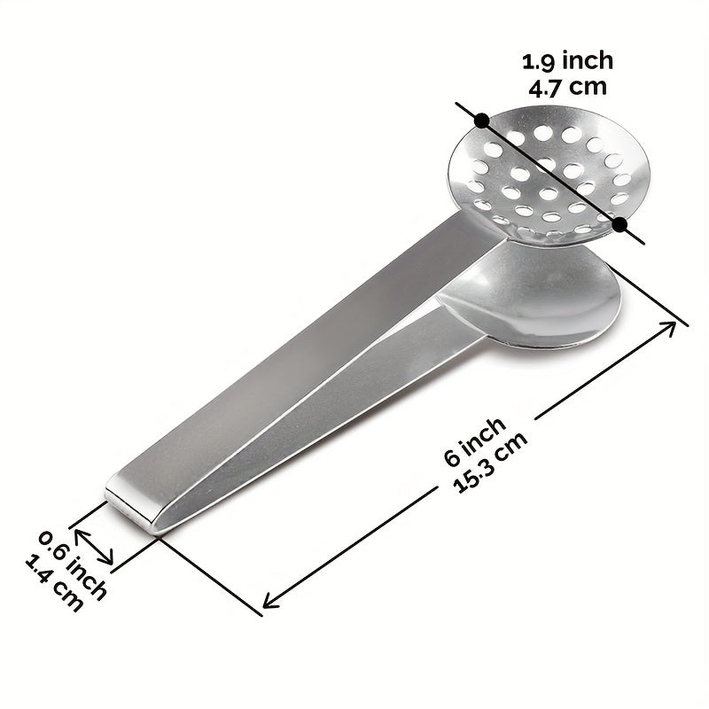 Stainless Steel Tea Bag Squeezer Tongs with Strainer and Solid Plates for Office Camping Home