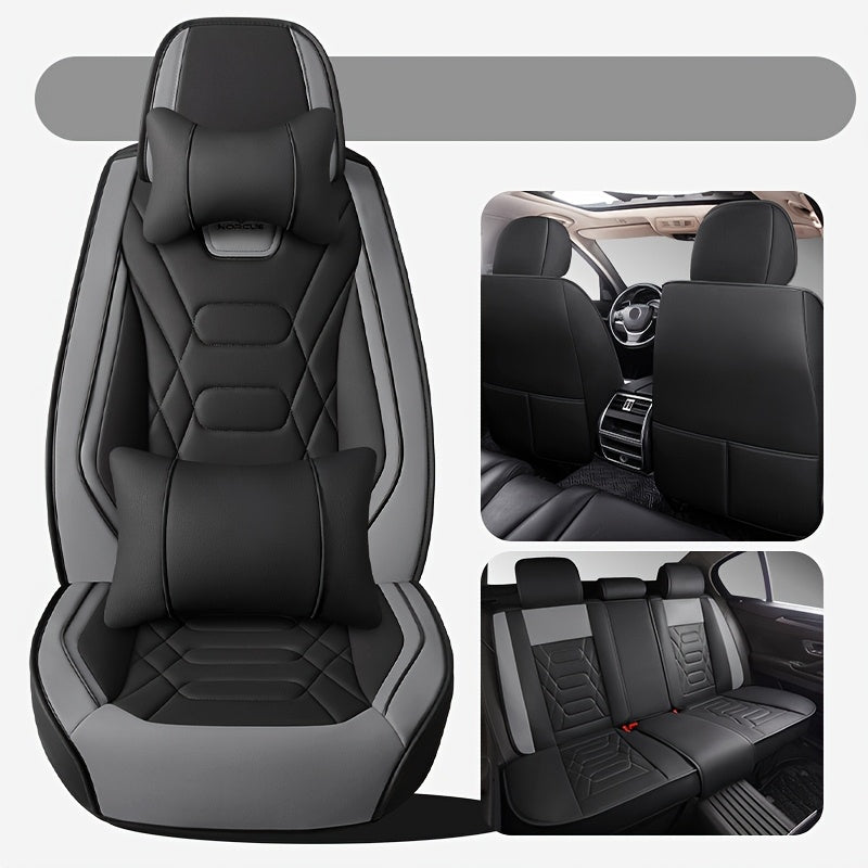 Universal Faux Leather Car Seat Covers All-Season Red Stitching