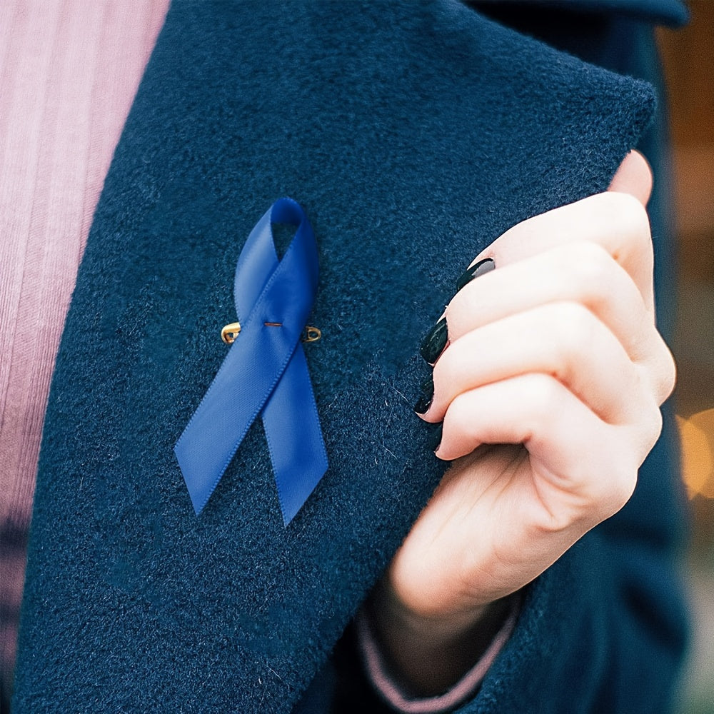 Blue Awareness Ribbon Pins Set of 100 Minimalist Style Sturdy Material for Charity Events