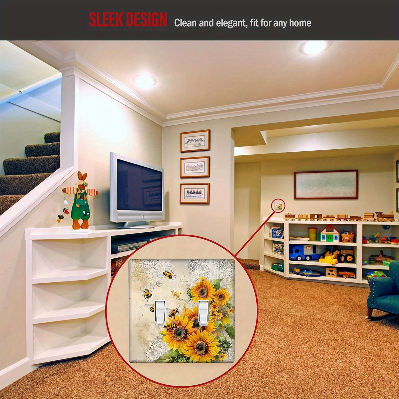 Luz decorativa de girasol y abejas para cubierta de interruptor para cocina, baño, dormitorio, 1 o 2 gang