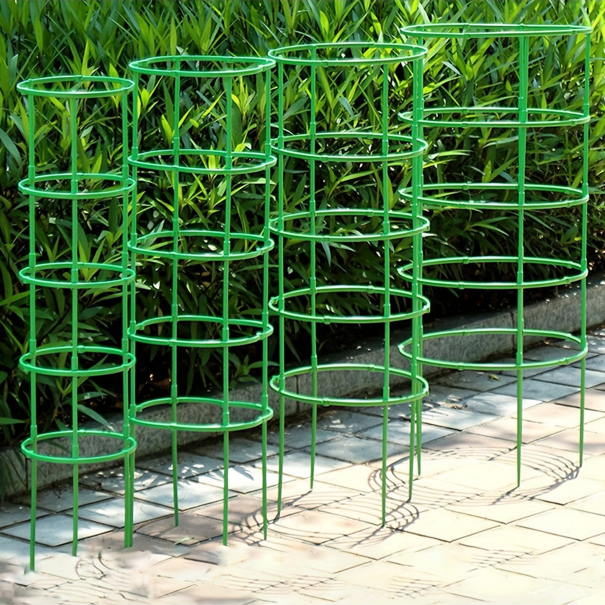 Durable Green 5-Tier Stackable Plant Support with Adjustable PVC Rings for Garden Flowers and Potted Plants