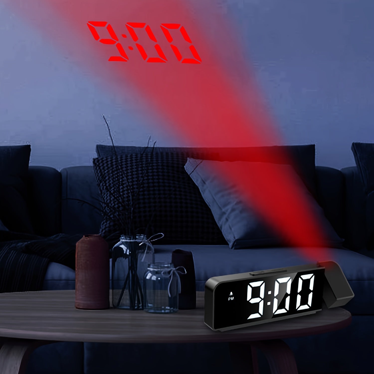 LED Projection Alarm Clock with 180° Rotatable Projector Adjustable Brightness Temperature Display USB Powered for Bedroom or Home Office