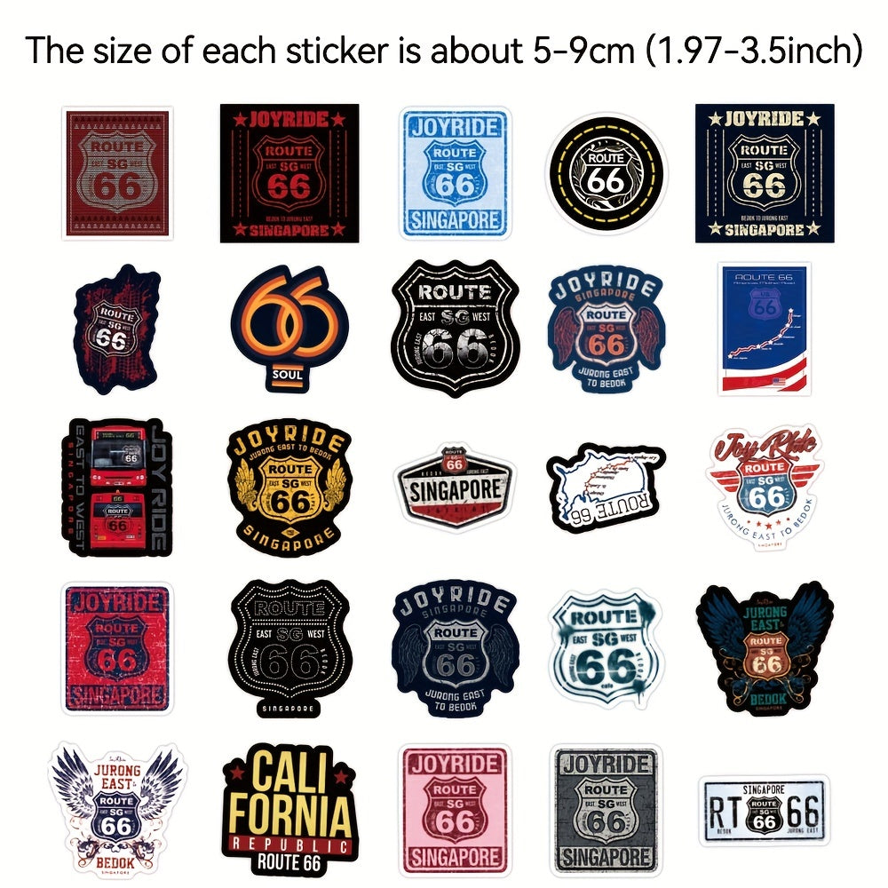 50 Piezas de pegatinas y calcomanías retro impermeables de la Ruta 66 de EE. UU. para coches y portátiles