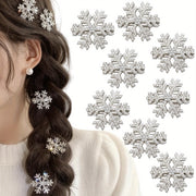 Set of 8 Rhinestone Snowflake Hair Clips for Women Christmas Festive Hair Accessories