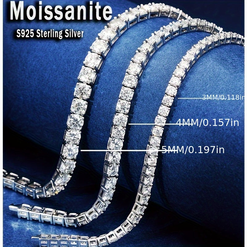 S925 Sterling Silver Moissanite Tennis Bilaguzuk, to'liq qator hashamatli va nafis uslubdagi Moissanite toshlari bilan. Ayollar uchun mukammal zargarlik sovg'asi.