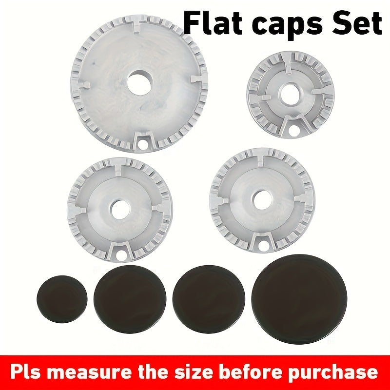4-Pack Aluminum Alloy Gas Stove Knob Covers and Burner Caps Set for Gas Ranges
