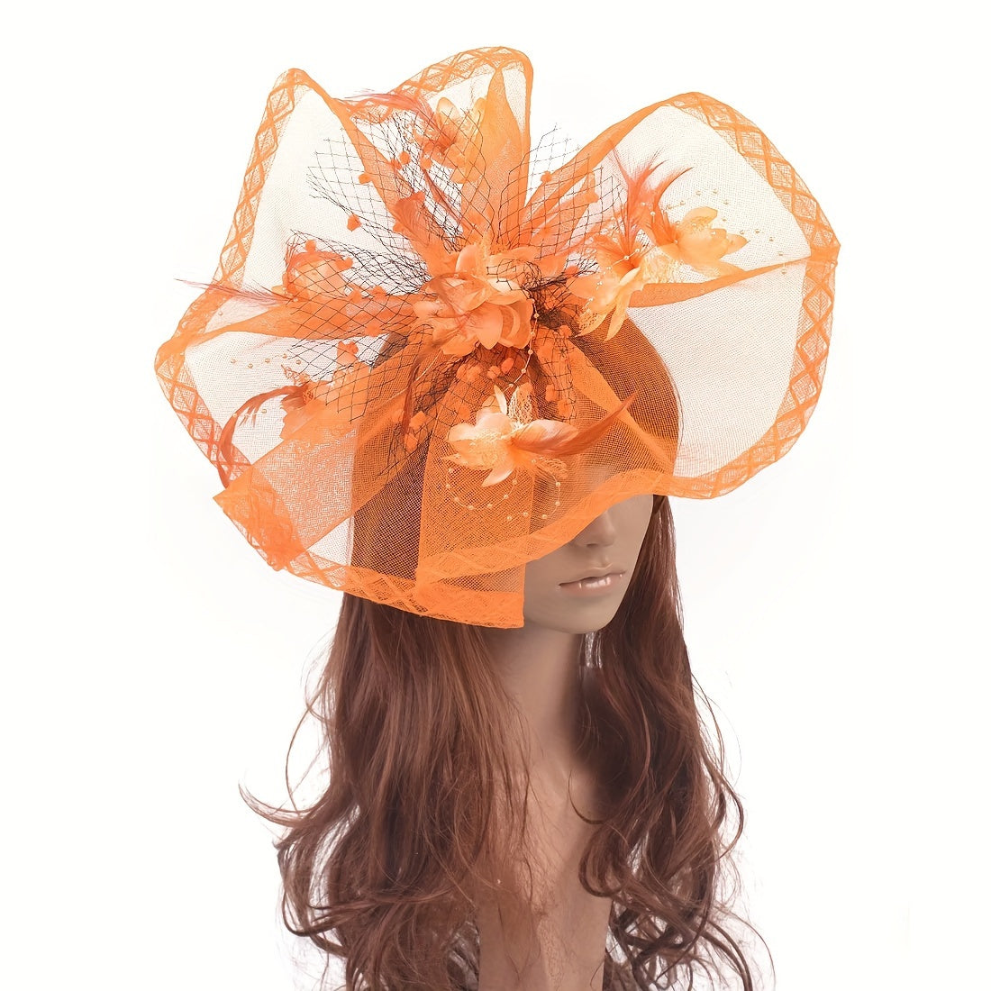 Vintage Fascinator Headwear with Flower Mesh and Faux Feather for Women Tea Party Wedding