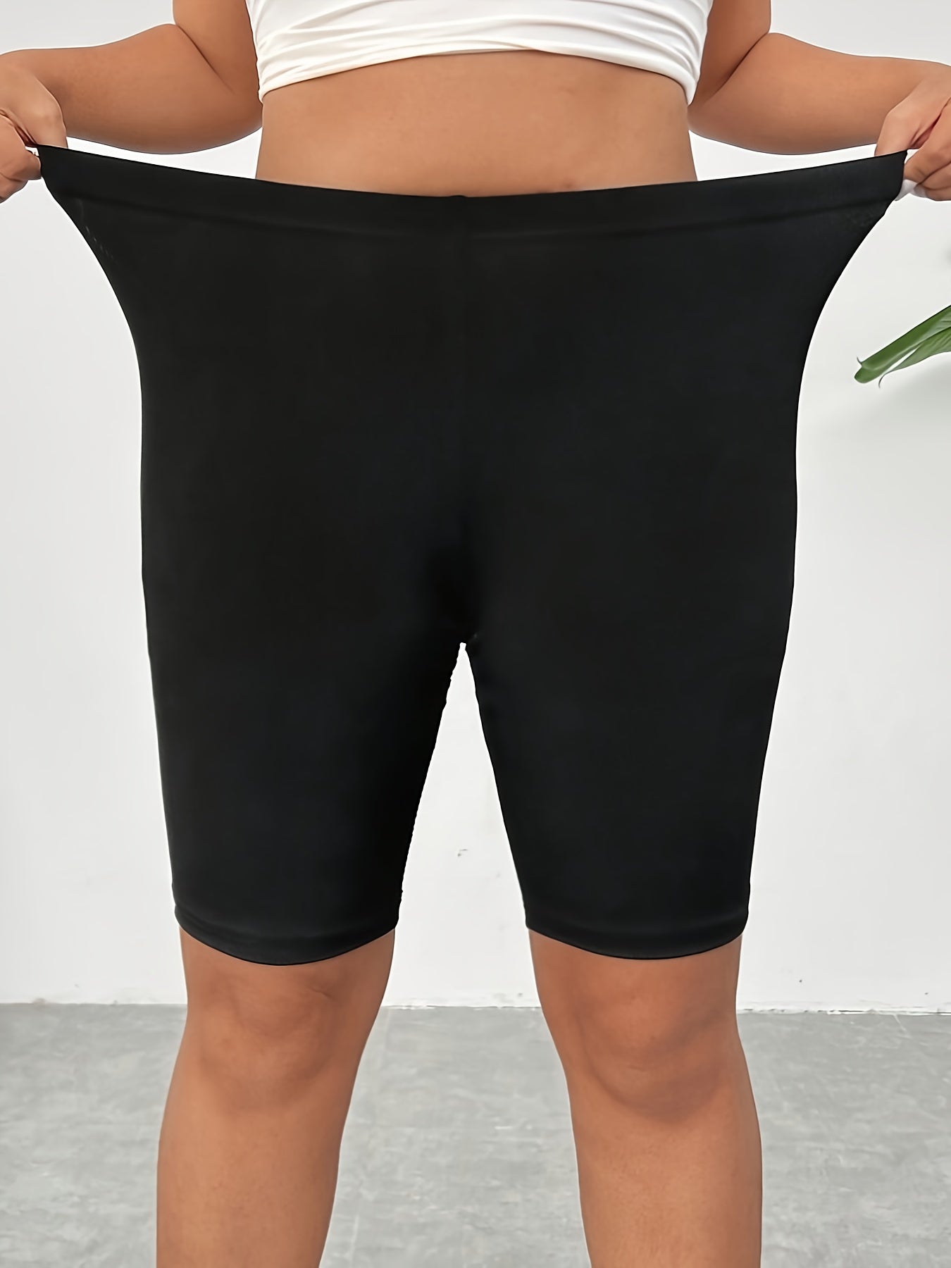 Шорты женские больших размеров из однотонного материала, повседневные, с средней эластичностью, для всех сезонов