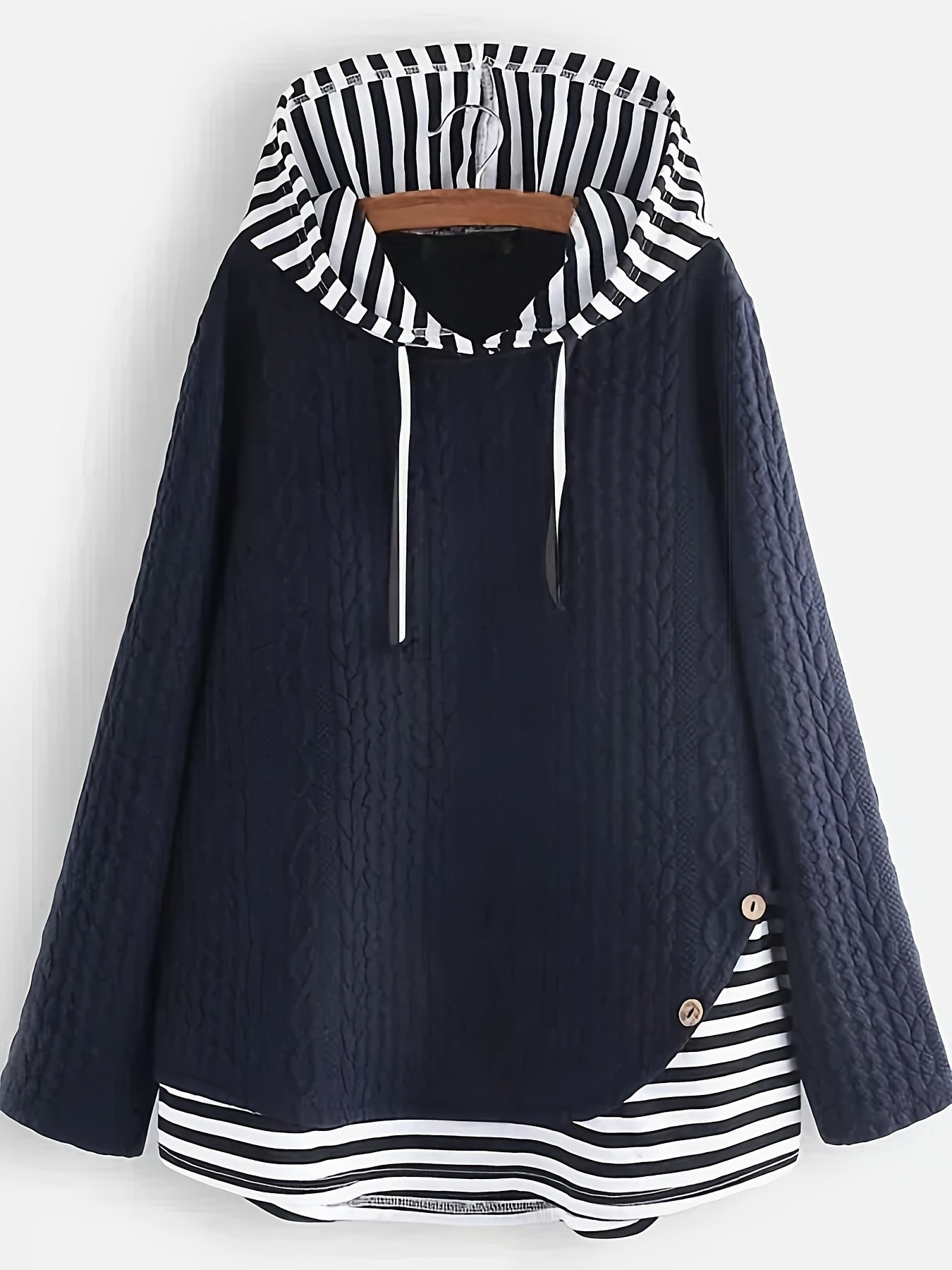 Plus Size Striped Hoodie with Drawstring Long Sleeve Casual Clothing
