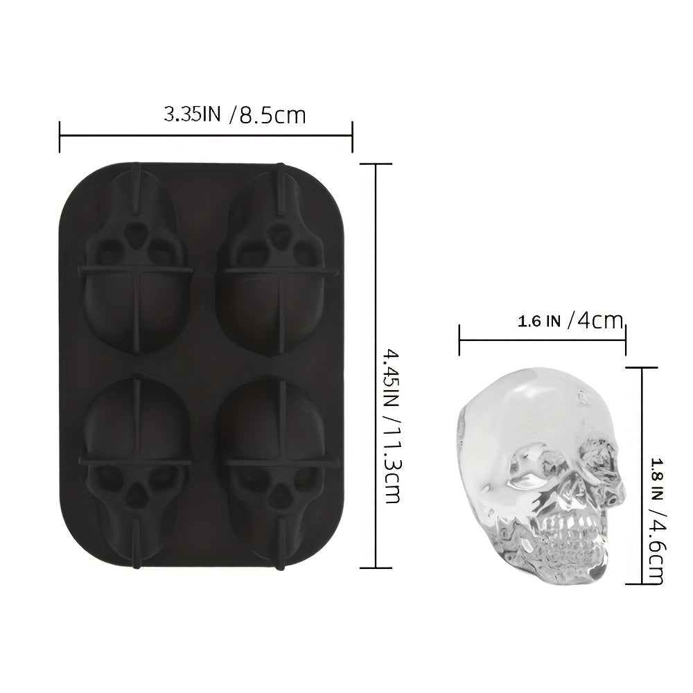 Silicone Skull Ice Cube Mold 4-Cavity Black Tray for Whiskey and Spirits