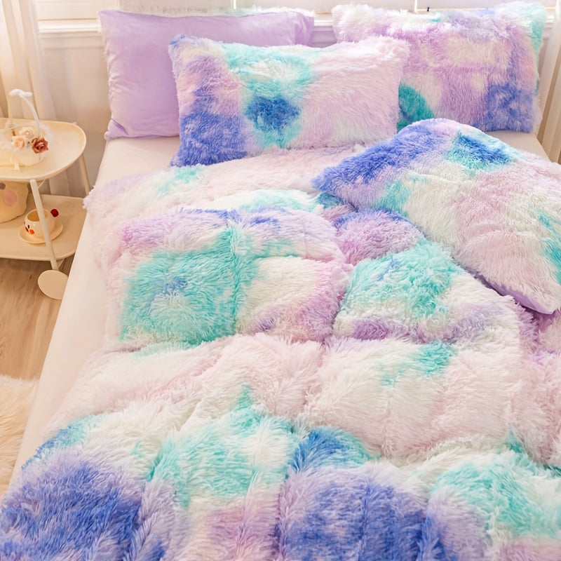 Y2K Tie Dye Plush Duvet Cover Set Includes 1 Duvet Cover and 2 Pillowcases Soft Warm Bedding