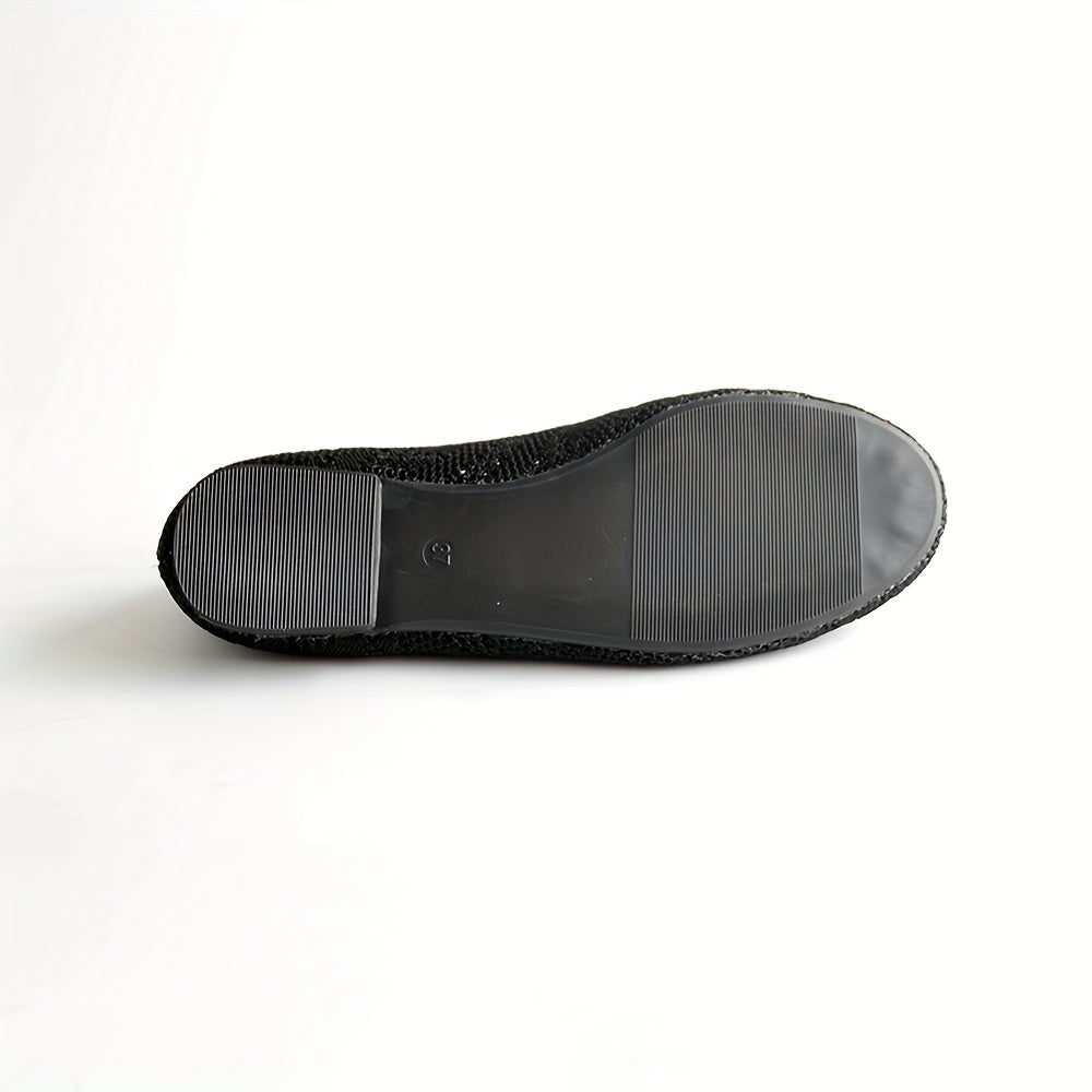 Women Slip-On Ballet Flats Breathable Knit Round-Toe Shoes Black Beige