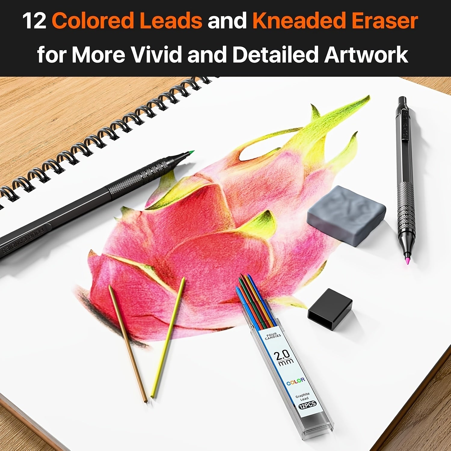 Juego de 4 lápices mecánicos de metal para dibujo artístico y bocetos con 420 minas de colores