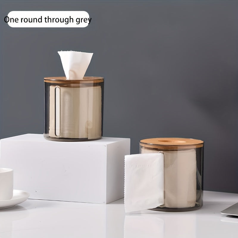 Bamboo-Lid Tissue Box Organizer for Bathroom and Dining Room Napkin Holder Rectangular Shape