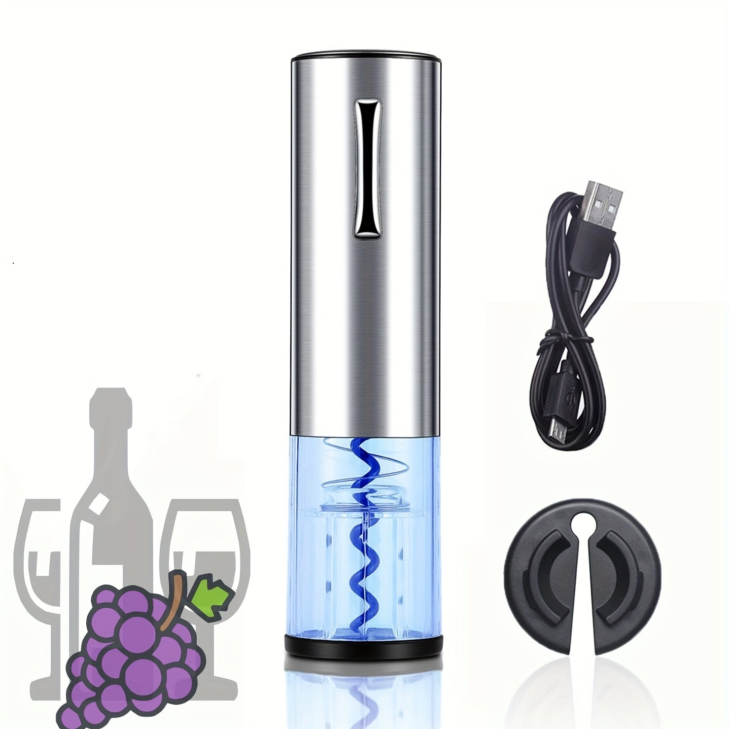 Qalin po'latdan yasalgan elektr taqiladigan shisha ochgich va qog'oz kesgich. TYPE-C qayta to'ldiriladigan dizayn, kuchli va bardoshli. Kichkina va portativ, ishlash uchun ko'rsatma chirog'i bilan. Shisha ochishni osonlashtiradi