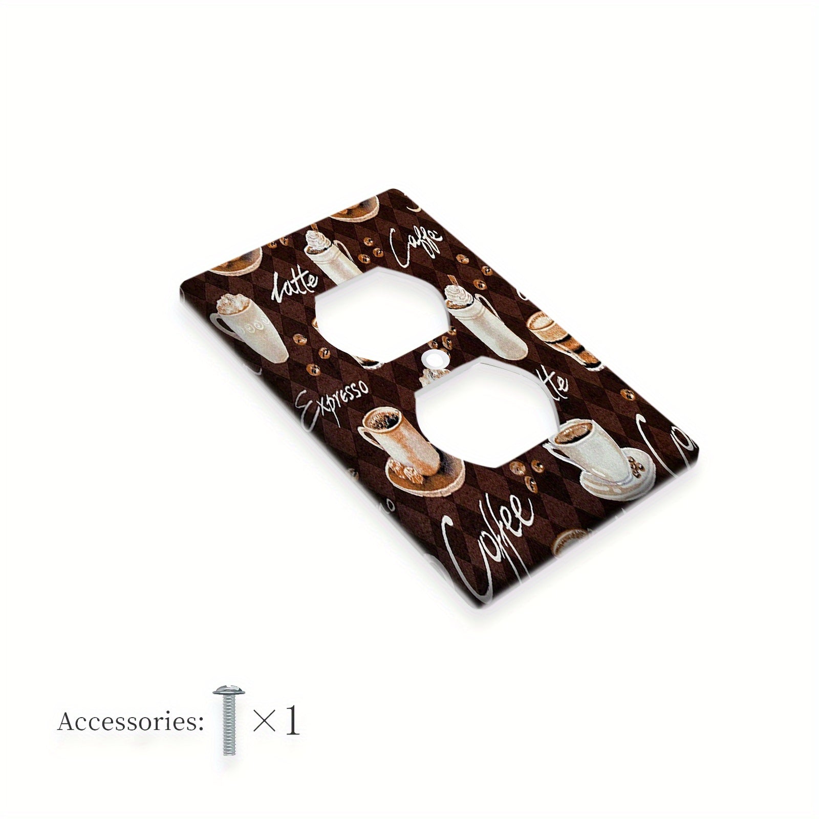 Крышка для стеновой розетки с кофейной тематикой, оформленная латте-артом на коричневом фоне, идеально подходит для декора кухни и спальни. Доступна в вариантах на 1 и 2 гнезда.