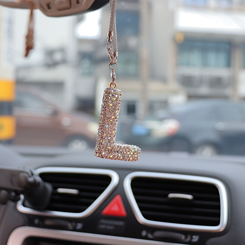 Crystal Bling Alphabet Letter Pendant for Vehicle Mirror with Rhinestones and Metal Material