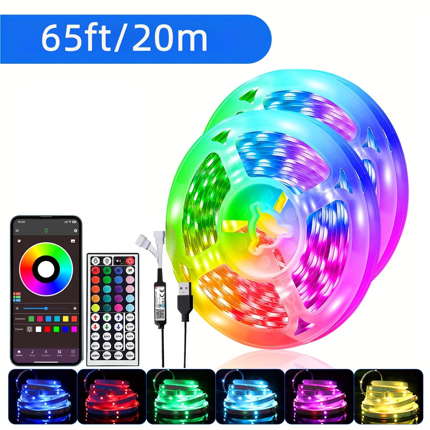 91.44cm-30.48m LED Strip Lights with Music Sync Remote App Control Dimmable Decoration