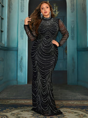 Water Diamond Body Shaper Skirt Formal Dress Long Fish Tail Hem Large Size