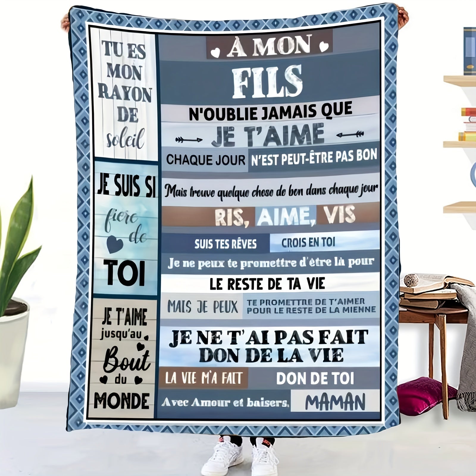 Flannel Throw Blanket Cozy French Style Hypoallergenic Machine Washable for Couch Bed Camping