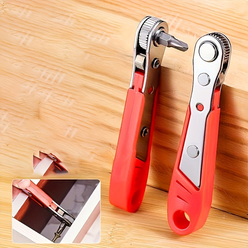 Steel Wrench Handle for Narrow Spaces Red Elbow and Phillips Screwdriver