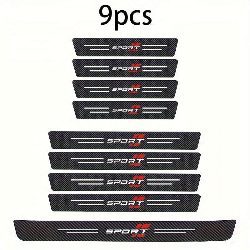 Protectores de umbral de puerta de coche de fibra de carbono autoadhesivos, 9 piezas para todos los vehículos