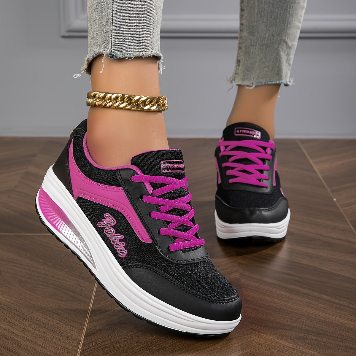 Women’s Breathable Mesh Casual Sneakers with Pink and White Design